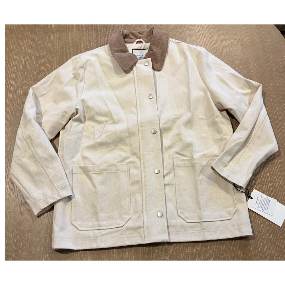Bagatelle Collection Women M Cream Chore Jacket Corduroy Collar Floral Lined NWT